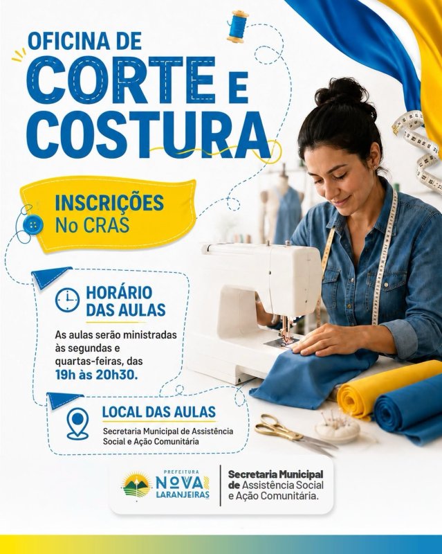 Estão abertas as inscrições para a Oficina de Corte e Costura